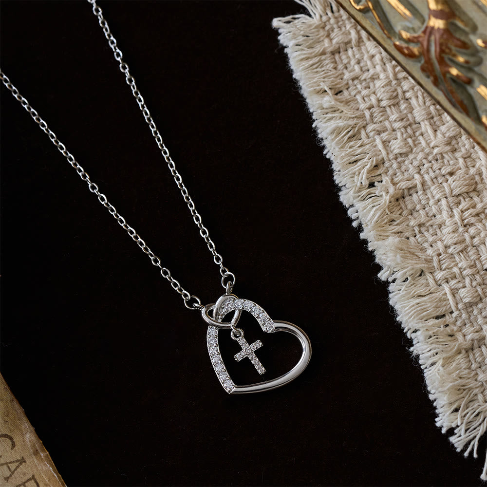 Intertwined Heart Cross Necklace with Card: Embody His Easter Joy & Grace