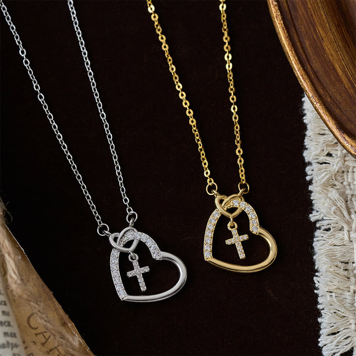 Intertwined Heart Cross Necklace with Card: Embody His Easter Joy & Grace