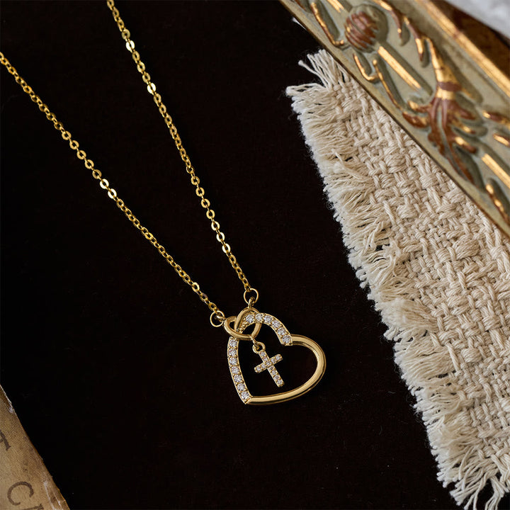 Intertwined Heart Cross Necklace with Card: Embody His Easter Joy & Grace