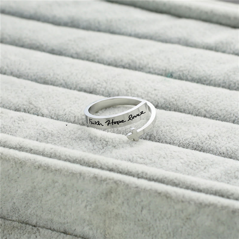 Faith Hope Love Cross Open Ring: Divine Grace & Timeless Symbol