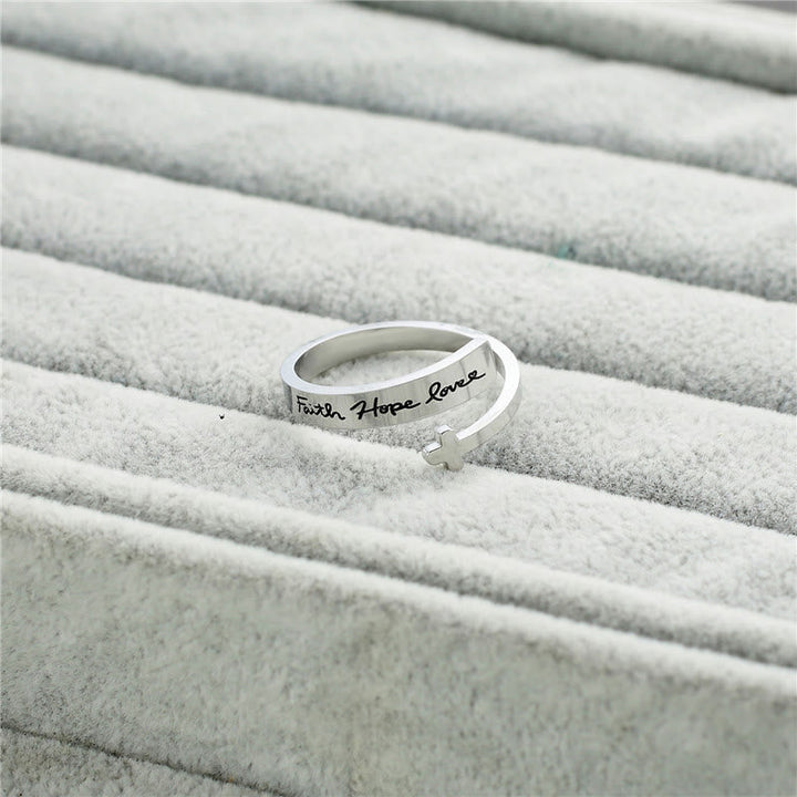 Faith Hope Love Cross Open Ring: Divine Grace & Timeless Symbol