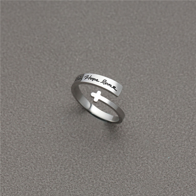 Faith Hope Love Cross Open Ring: Divine Grace & Timeless Symbol