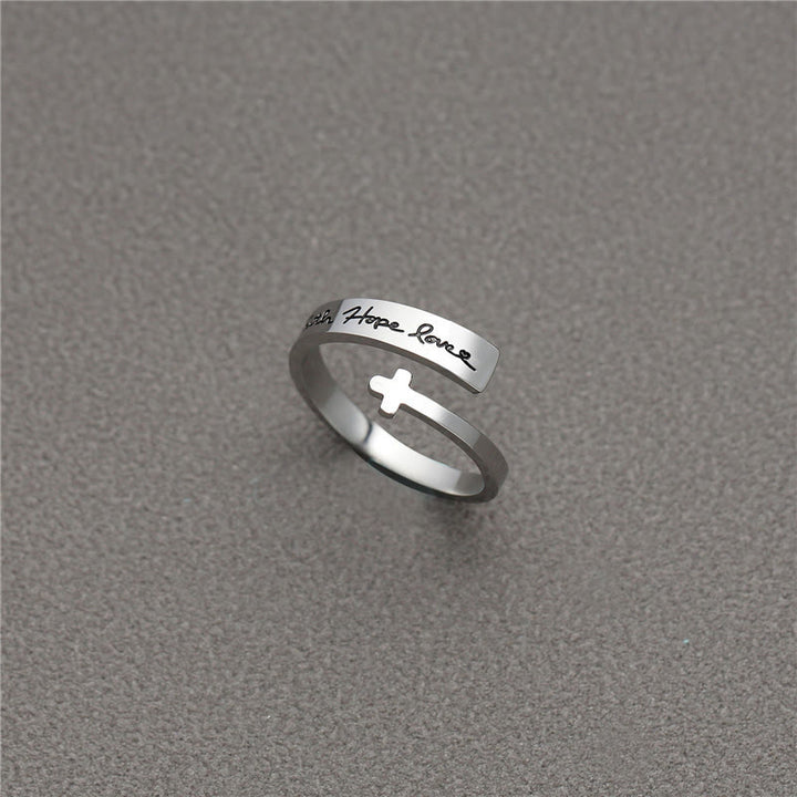Faith Hope Love Cross Open Ring: Divine Grace & Timeless Symbol