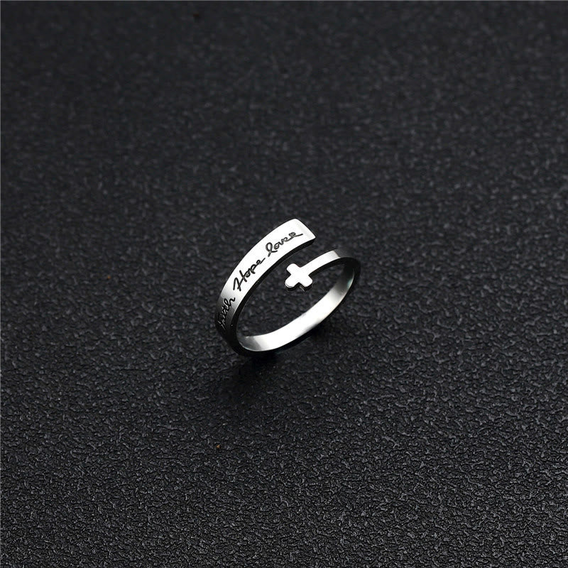 Faith Hope Love Cross Open Ring: Divine Grace & Timeless Symbol