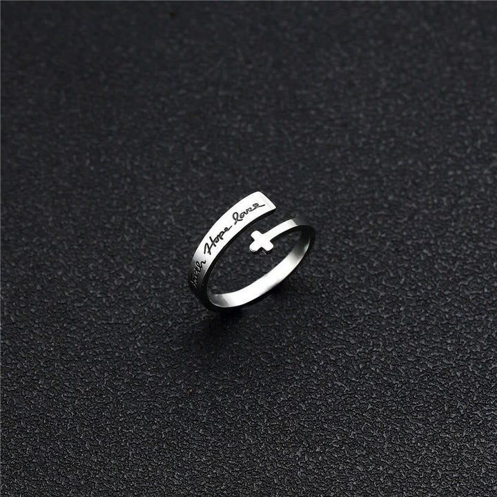 Faith Hope Love Cross Open Ring: Divine Grace & Timeless Symbol