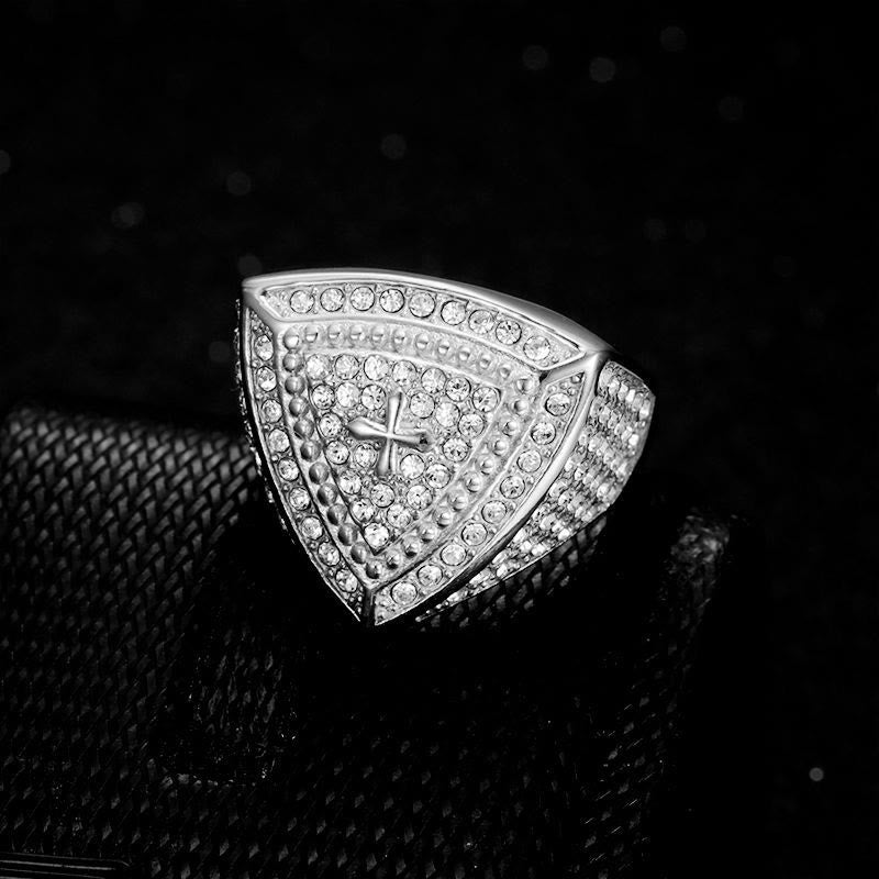 Bold Shield Cross Band Ring: Timeless Emblem of Faith and Courage