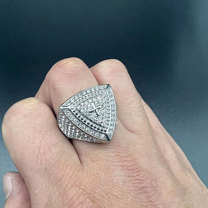 Bold Shield Cross Band Ring: Timeless Emblem of Faith and Courage