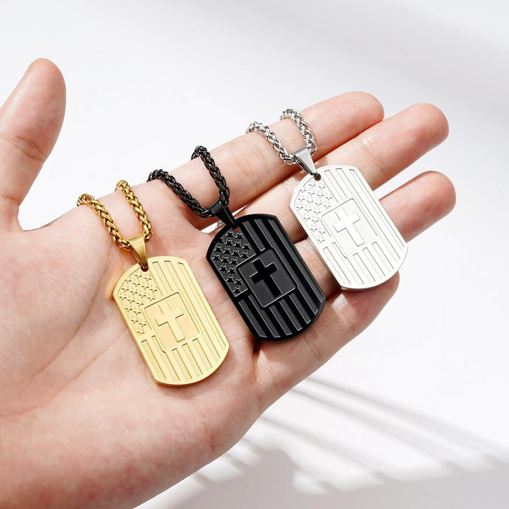 American Flag & Cross Double-Sided Scripture Necklace: A Symbol of Sacred Strength and Courage