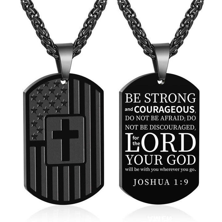 American Flag & Cross Double-Sided Scripture Necklace: A Symbol of Sacred Strength and Courage