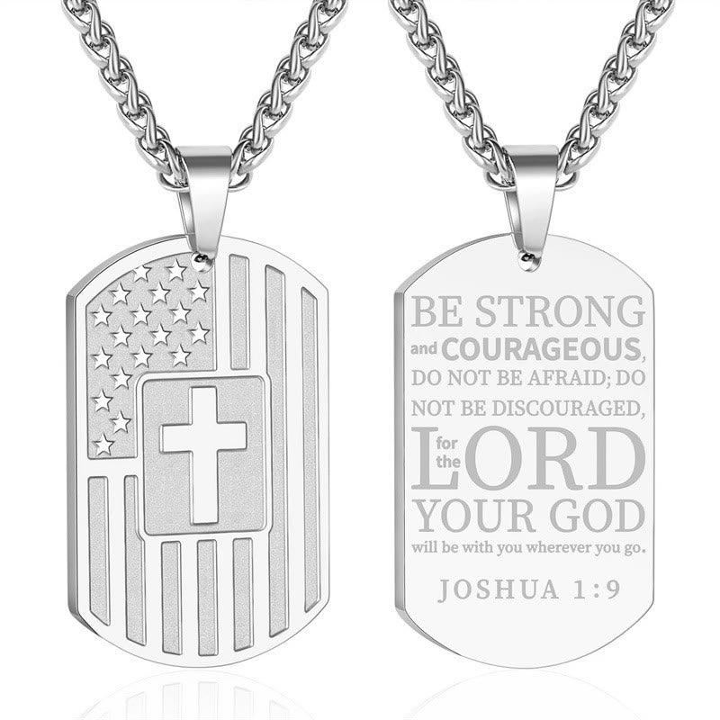 American Flag & Cross Double-Sided Scripture Necklace: A Symbol of Sacred Strength and Courage