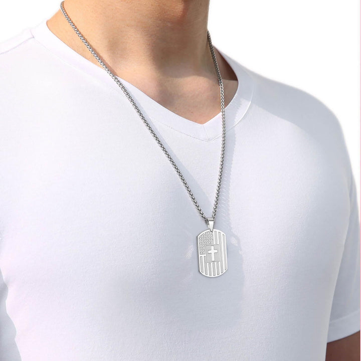 American Flag & Cross Double-Sided Scripture Necklace: A Symbol of Sacred Strength and Courage