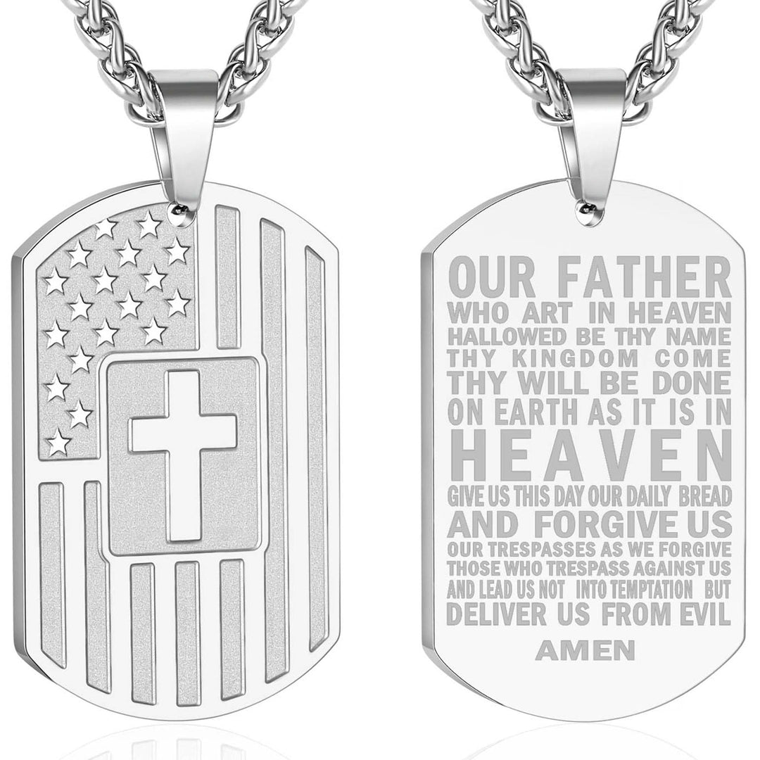 American Flag & Cross Double-Sided Scripture Necklace: A Symbol of Sacred Strength and Courage