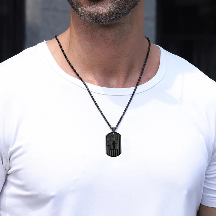 American Flag & Cross Double-Sided Scripture Necklace: A Symbol of Sacred Strength and Courage