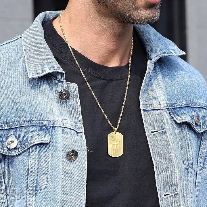 American Flag & Cross Double-Sided Scripture Necklace: A Symbol of Sacred Strength and Courage