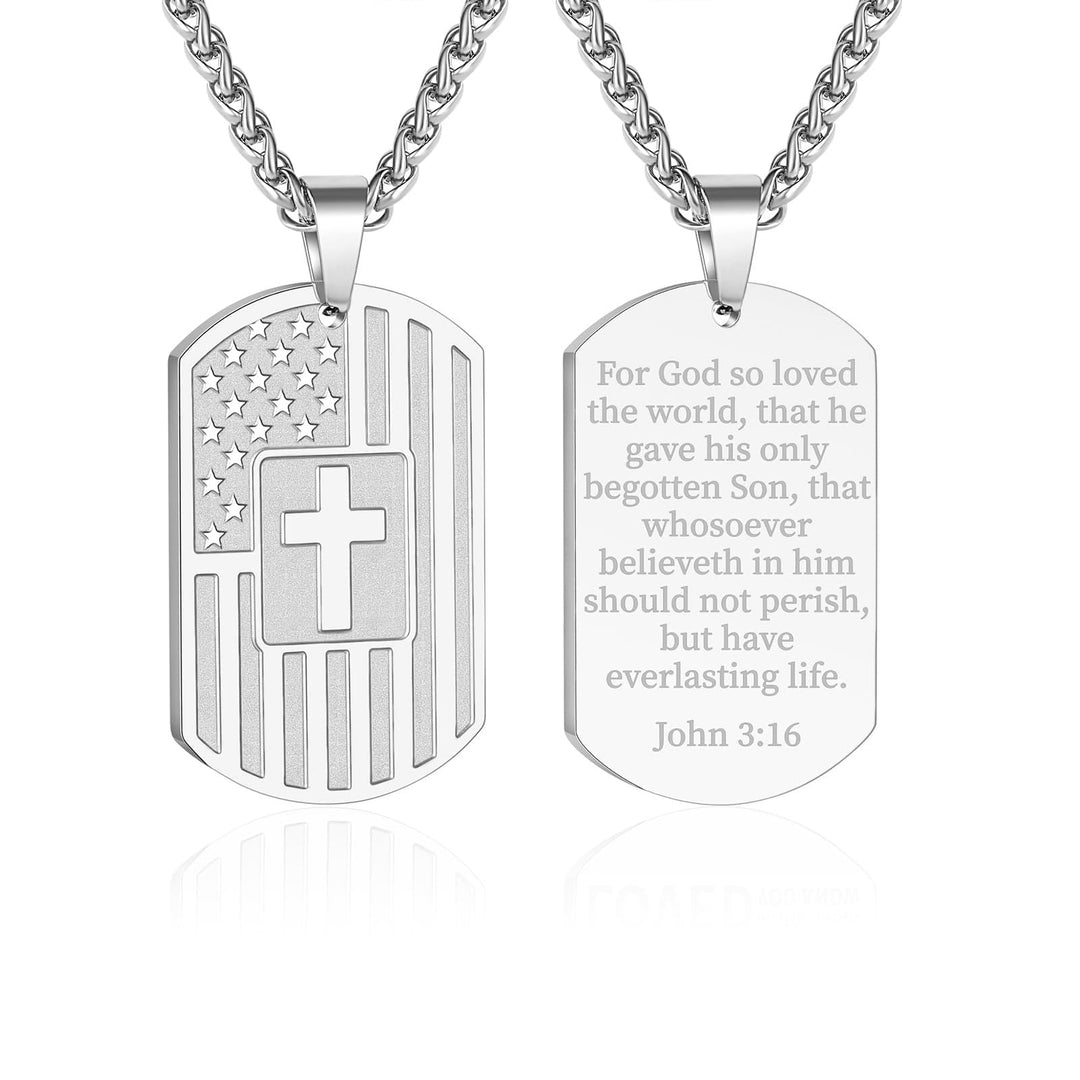 American Flag & Cross Double-Sided Scripture Necklace: A Symbol of Sacred Strength and Courage