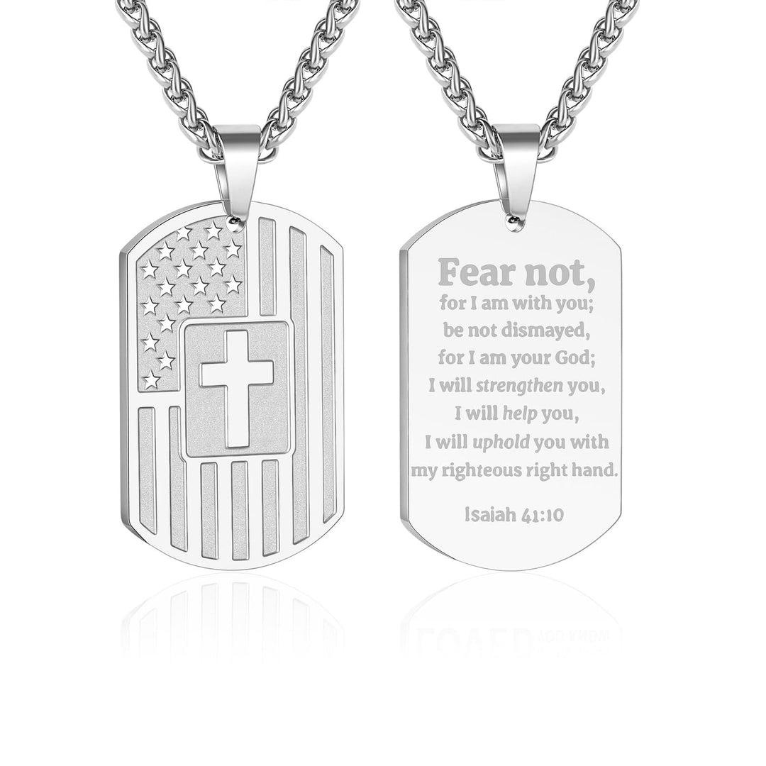 American Flag & Cross Double-Sided Scripture Necklace: A Symbol of Sacred Strength and Courage
