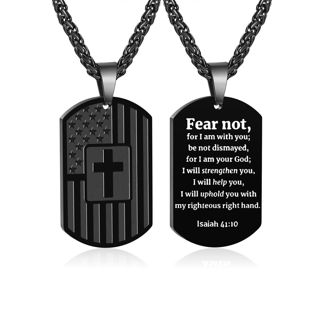 American Flag & Cross Double-Sided Scripture Necklace: A Symbol of Sacred Strength and Courage