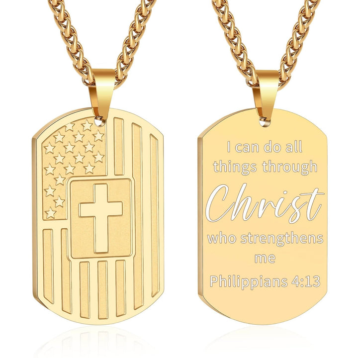 American Flag & Cross Double-Sided Scripture Necklace: A Symbol of Sacred Strength and Courage
