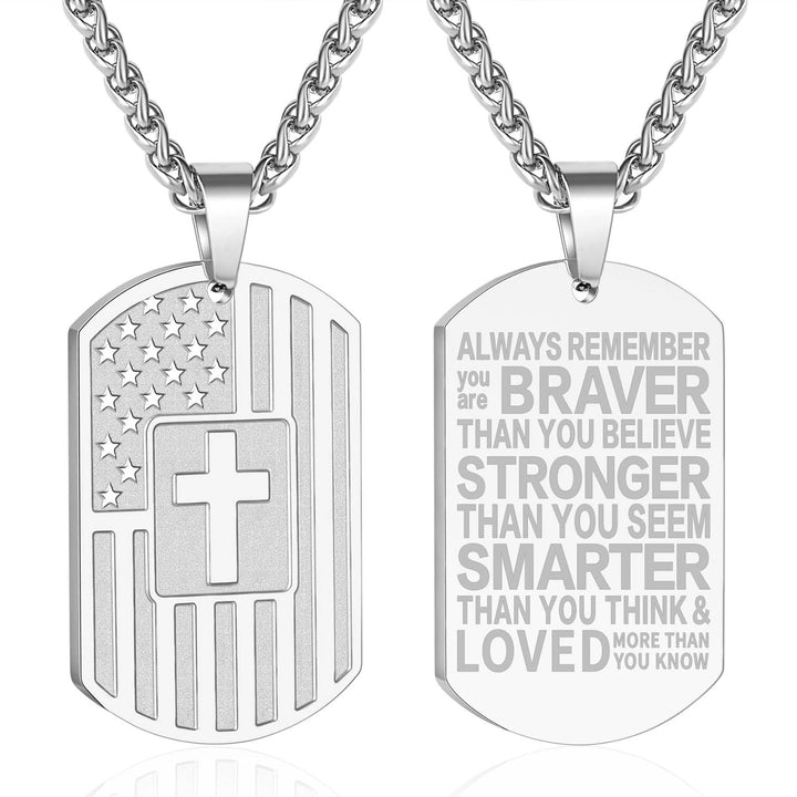 American Flag & Cross Double-Sided Scripture Necklace: A Symbol of Sacred Strength and Courage