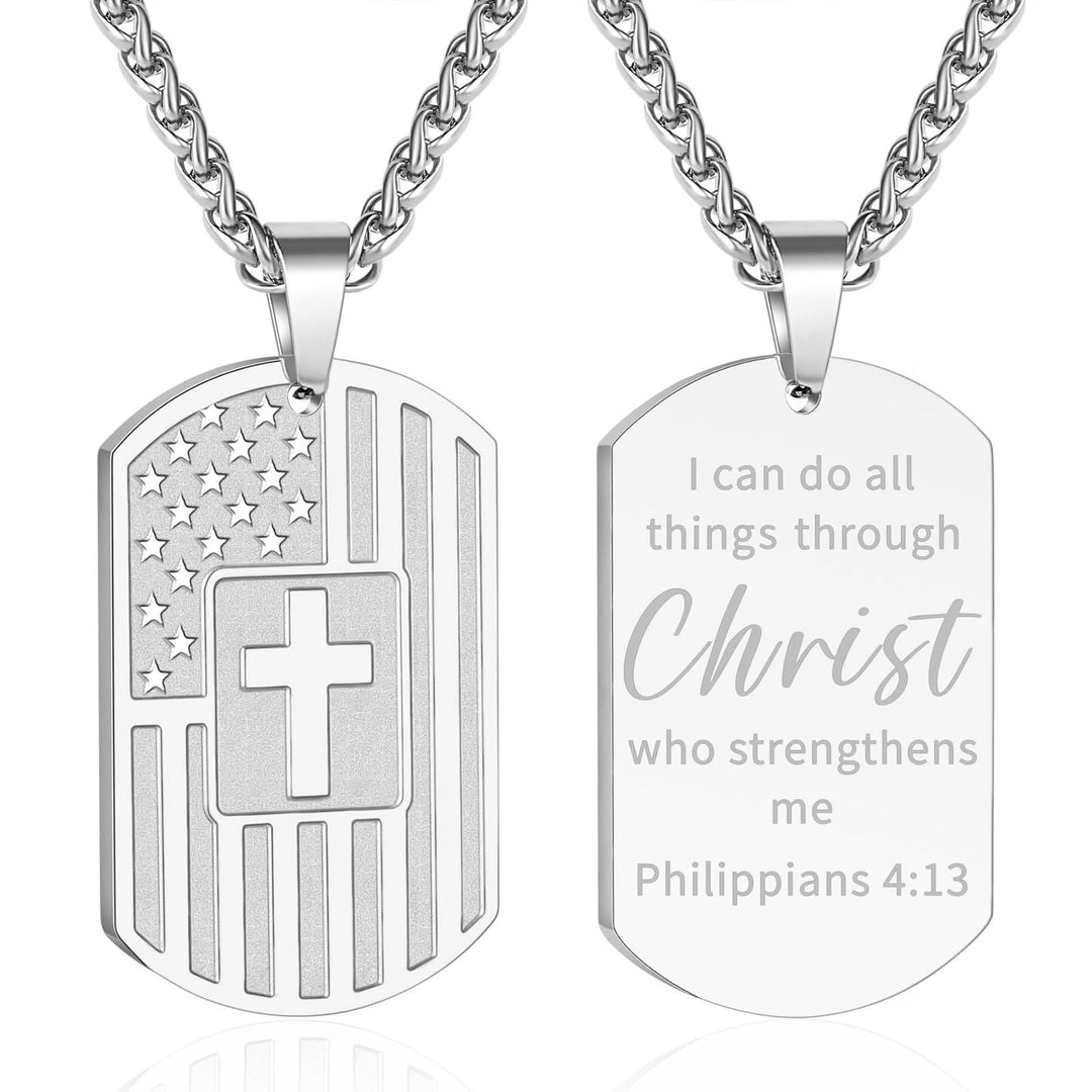 American Flag & Cross Double-Sided Scripture Necklace: A Symbol of Sacred Strength and Courage