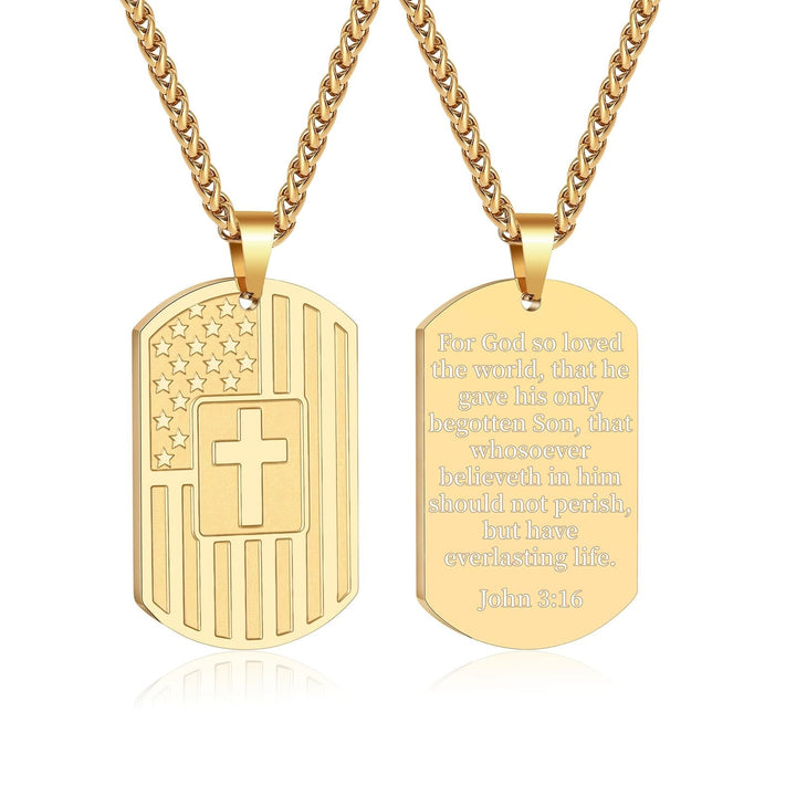 American Flag & Cross Double-Sided Scripture Necklace: A Symbol of Sacred Strength and Courage