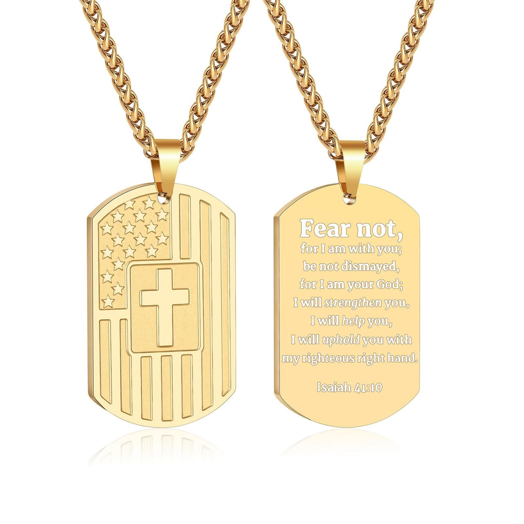 American Flag & Cross Double-Sided Scripture Necklace: A Symbol of Sacred Strength and Courage