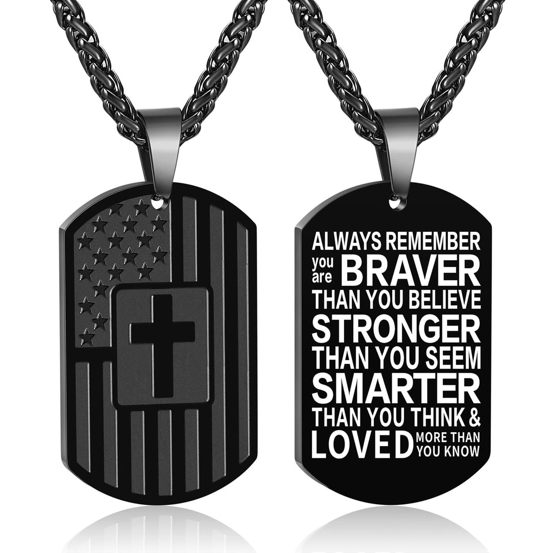 American Flag & Cross Double-Sided Scripture Necklace: A Symbol of Sacred Strength and Courage