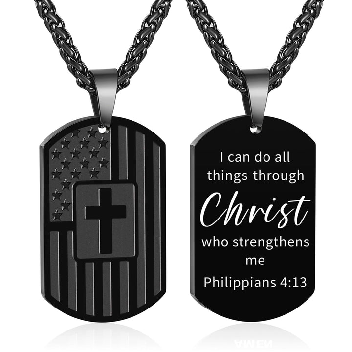 American Flag & Cross Double-Sided Scripture Necklace: A Symbol of Sacred Strength and Courage