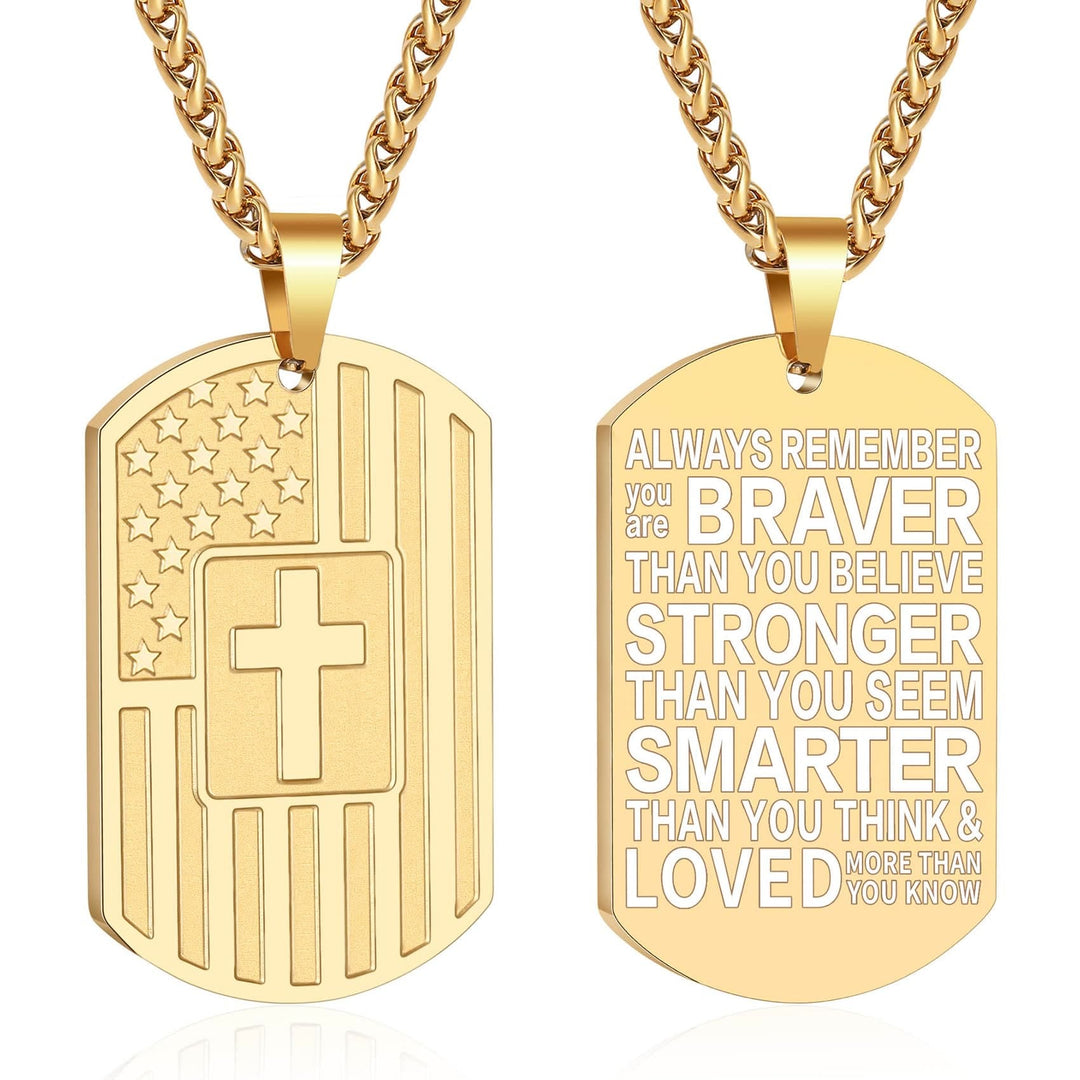 American Flag & Cross Double-Sided Scripture Necklace: A Symbol of Sacred Strength and Courage