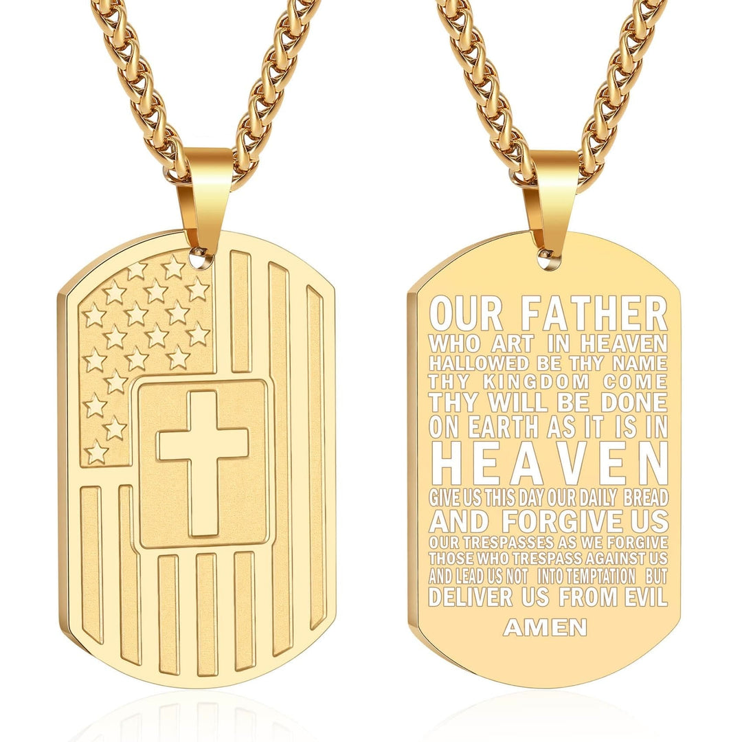 American Flag & Cross Double-Sided Scripture Necklace: A Symbol of Sacred Strength and Courage