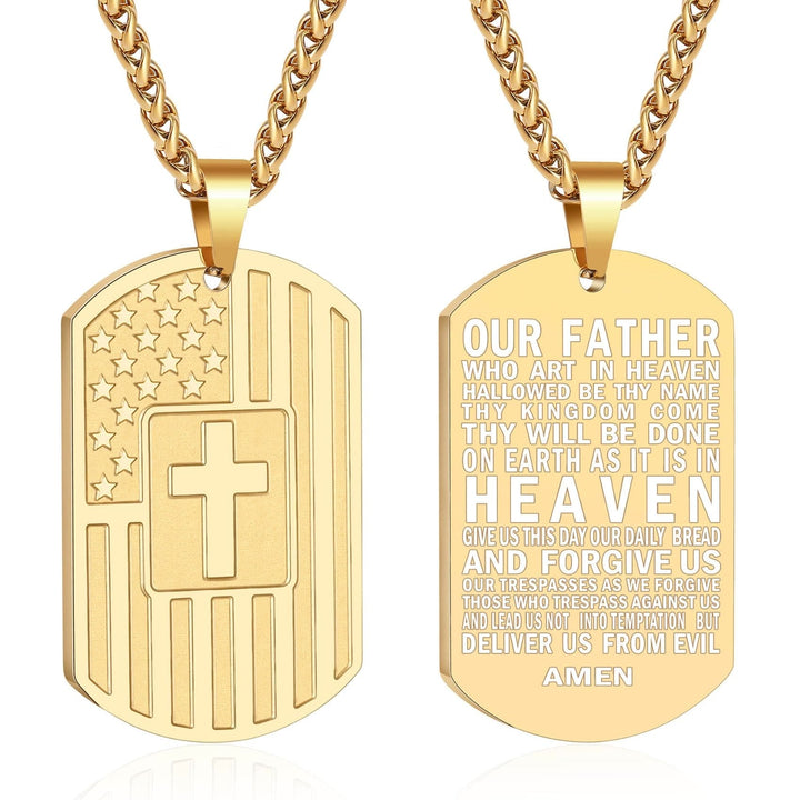 American Flag & Cross Double-Sided Scripture Necklace: A Symbol of Sacred Strength and Courage