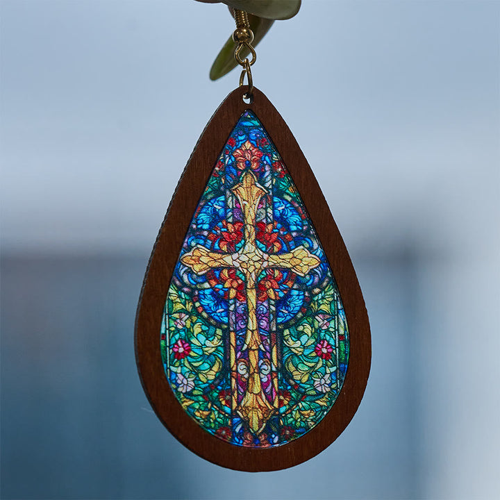 Glorious Grace Tear Drop Earrings Inspired by Colorful Church Window Art