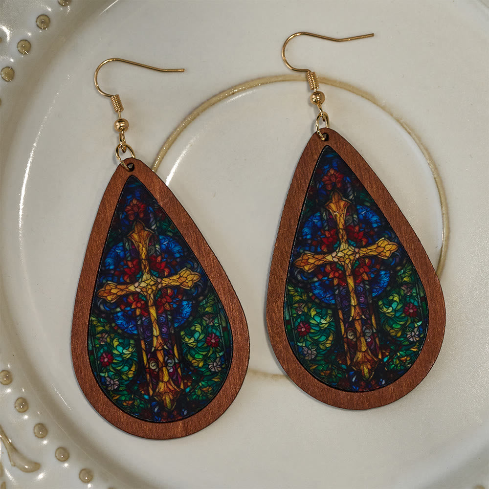 Glorious Grace Tear Drop Earrings Inspired by Colorful Church Window Art VIP