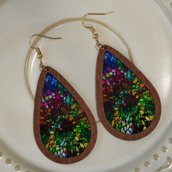 Glorious Grace Tear Drop Earrings Inspired by Colorful Church Window Art