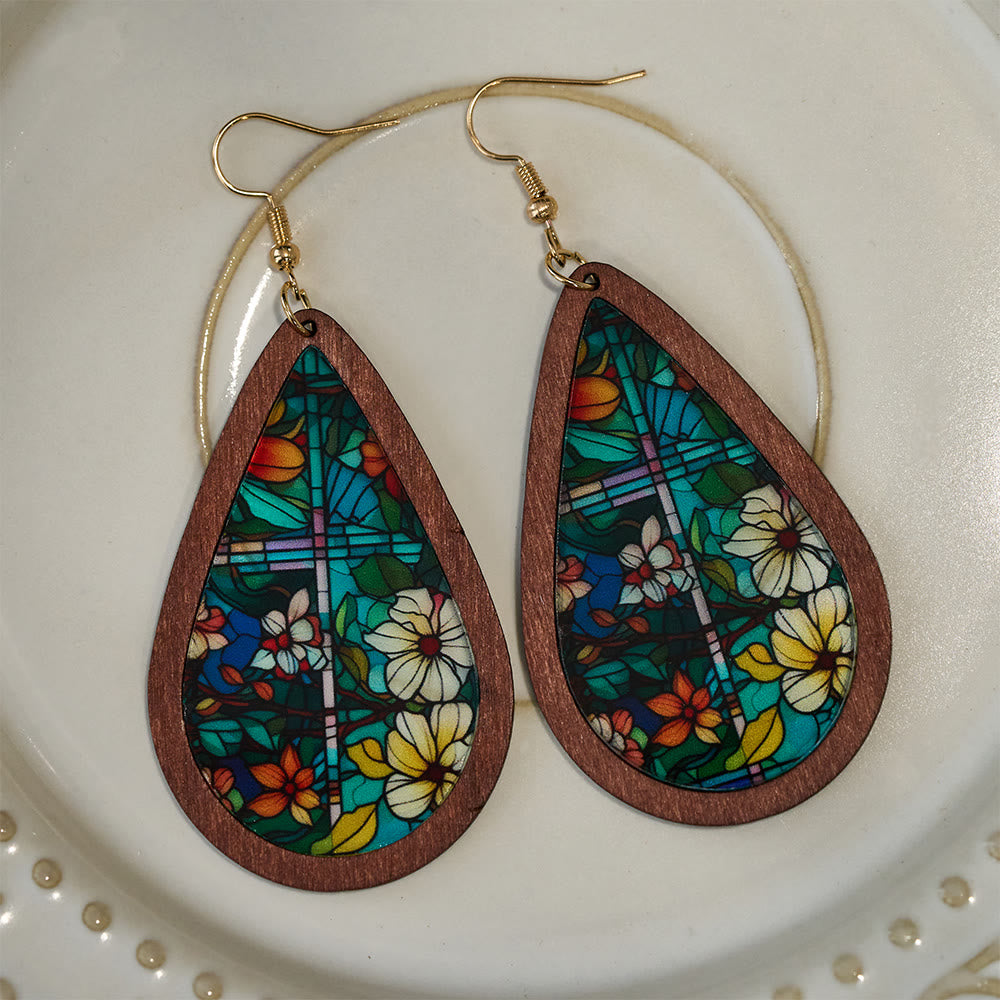 Glorious Grace Tear Drop Earrings Inspired by Colorful Church Window Art