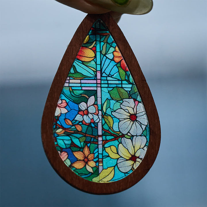 Glorious Grace Tear Drop Earrings Inspired by Colorful Church Window Art