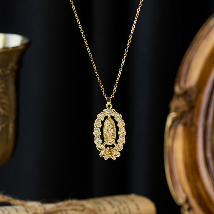 Zircon Floral Wreath Our Lady Necklace: A Symbol of Sacred Grace and Protection