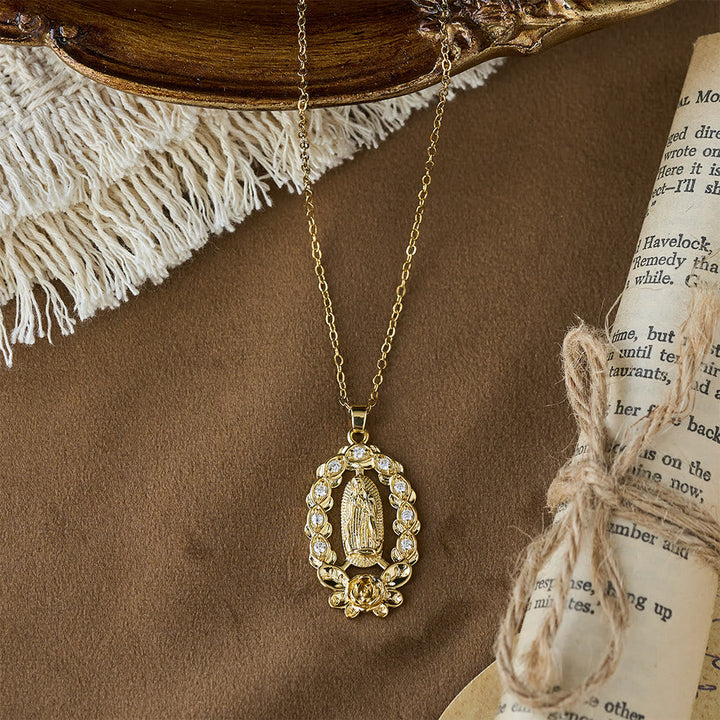 Zircon Floral Wreath Our Lady Necklace: A Symbol of Sacred Grace and Protection