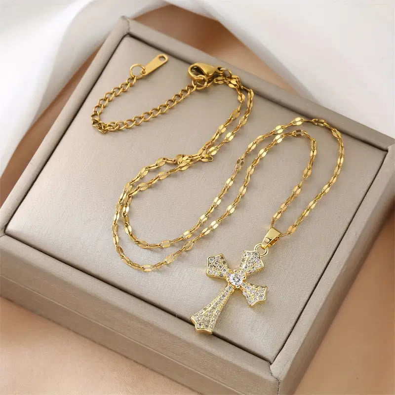 Radiant Zircon Cross Necklace: Forging Hope and Grace in Every Wear