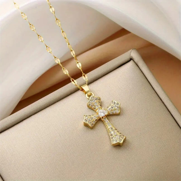 Radiant Zircon Cross Necklace: Forging Hope and Grace in Every Wear
