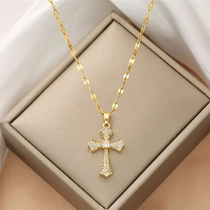 Radiant Zircon Cross Necklace: Forging Hope and Grace in Every Wear