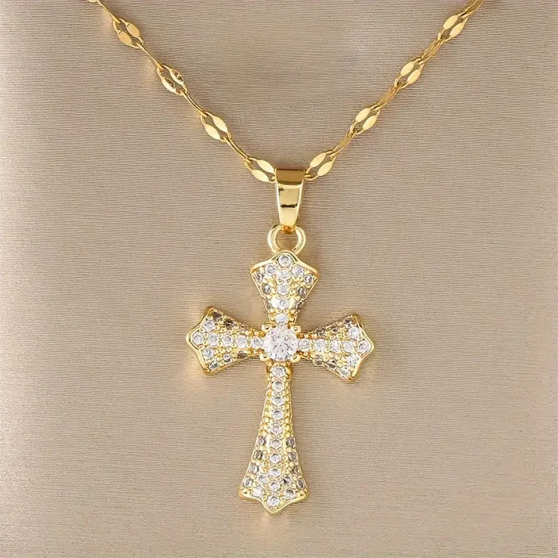 Radiant Zircon Cross Necklace: Forging Hope and Grace in Every Wear
