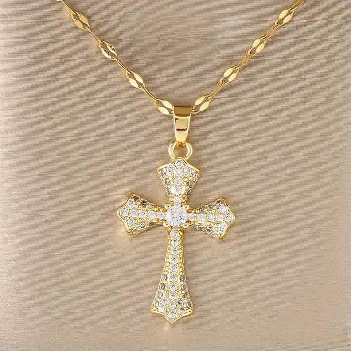 Radiant Zircon Cross Necklace: Forging Hope and Grace in Every Wear