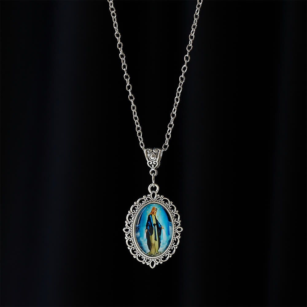Filigree Frame Our Lady Portrait Necklace: A Symbol of Sacred Grace and Divine Light