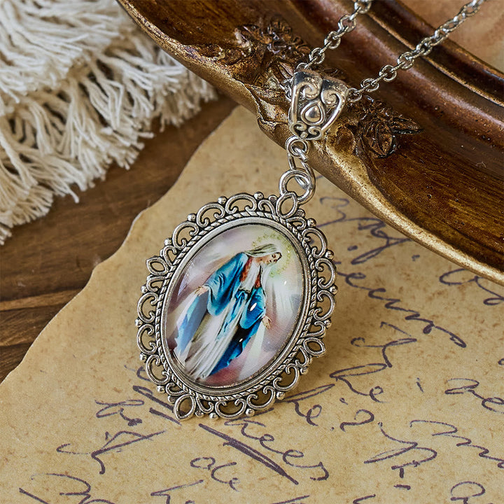 Filigree Frame Our Lady Portrait Necklace: A Symbol of Sacred Grace and Divine Light