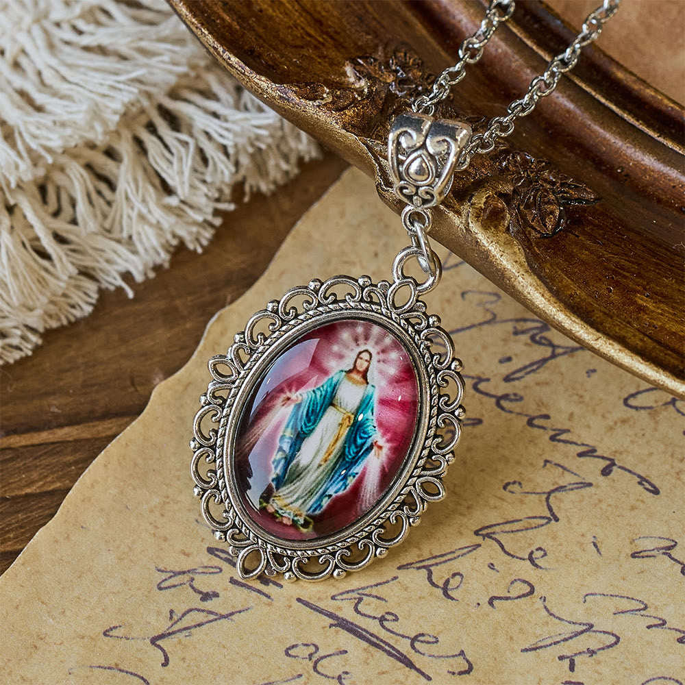 Filigree Frame Our Lady Portrait Necklace: A Symbol of Sacred Grace and Divine Light