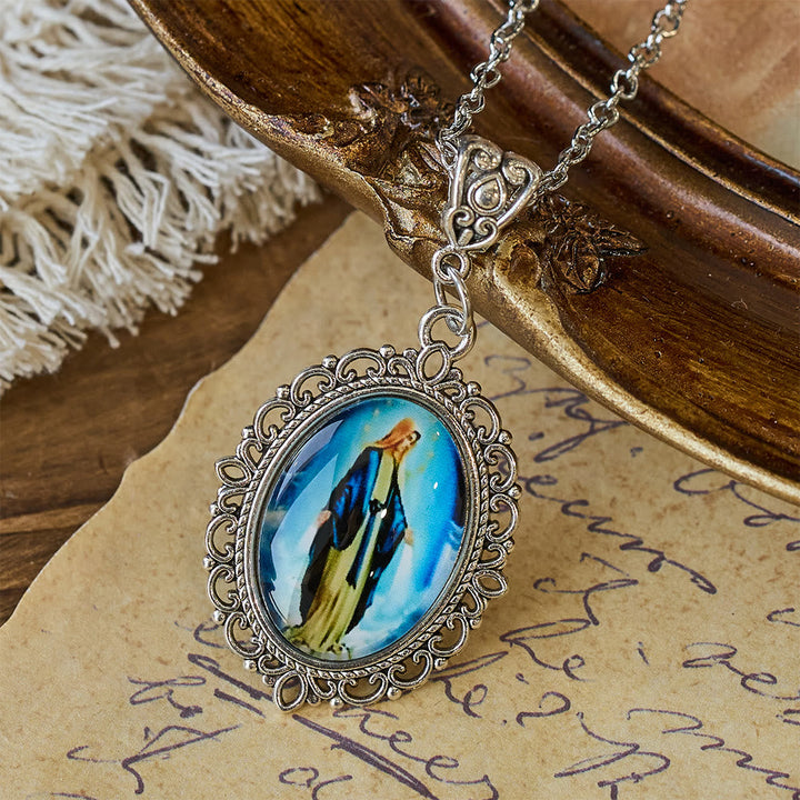 Filigree Frame Our Lady Portrait Necklace: A Symbol of Sacred Grace and Divine Light