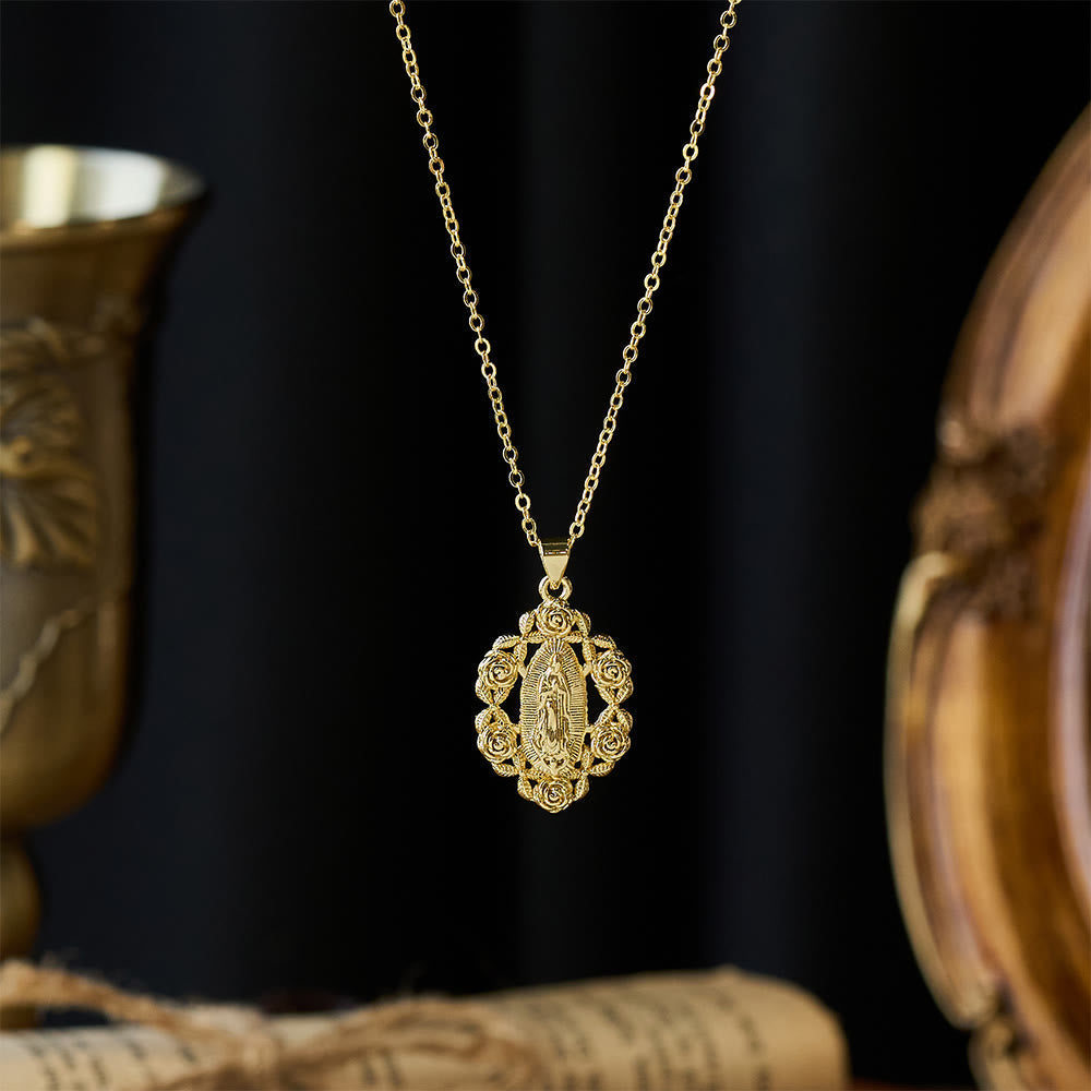 Rose-Wreathed Our Lady Pendant Necklace: A Symbol of Sacred Grace and Protection