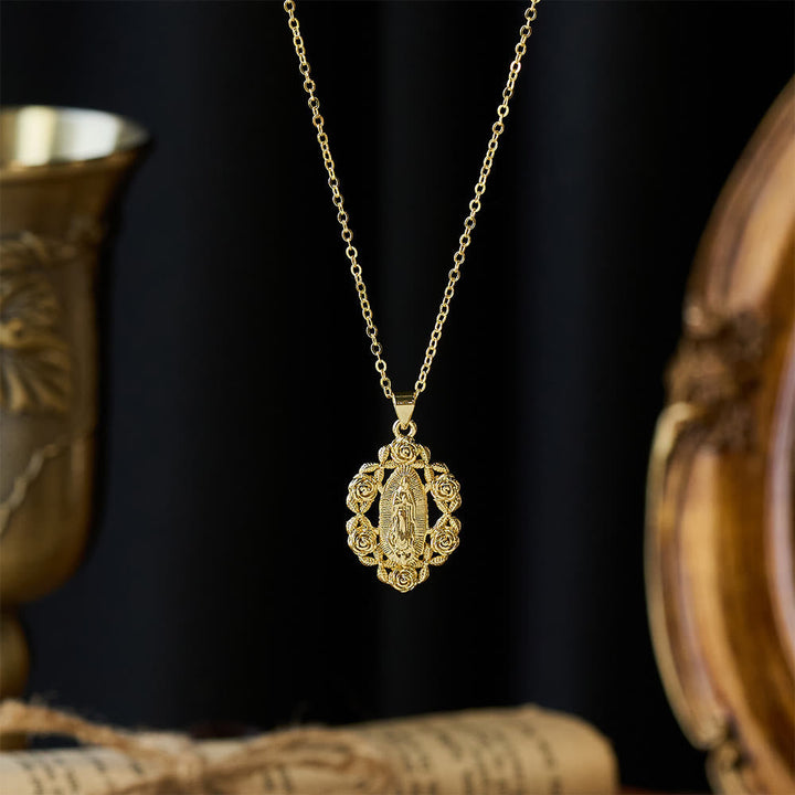 Rose-Wreathed Our Lady Pendant Necklace: A Symbol of Sacred Grace and Protection