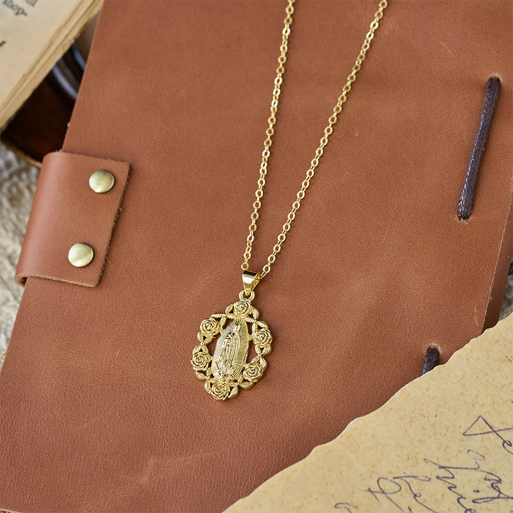 Rose-Wreathed Our Lady Pendant Necklace: A Symbol of Sacred Grace and Protection